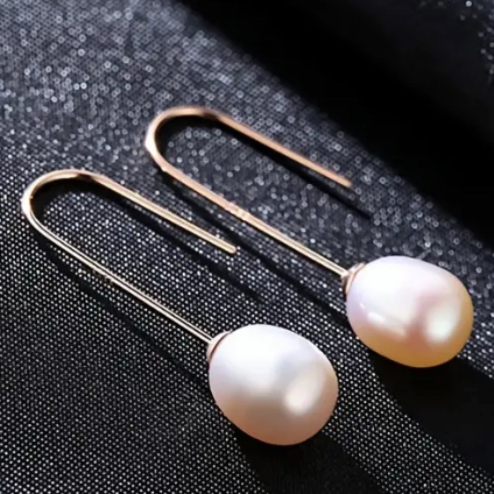 NEW w/ Gift Box 925 Silver Natural Freshwater Pearl Drop Dangle Pierced Earrings